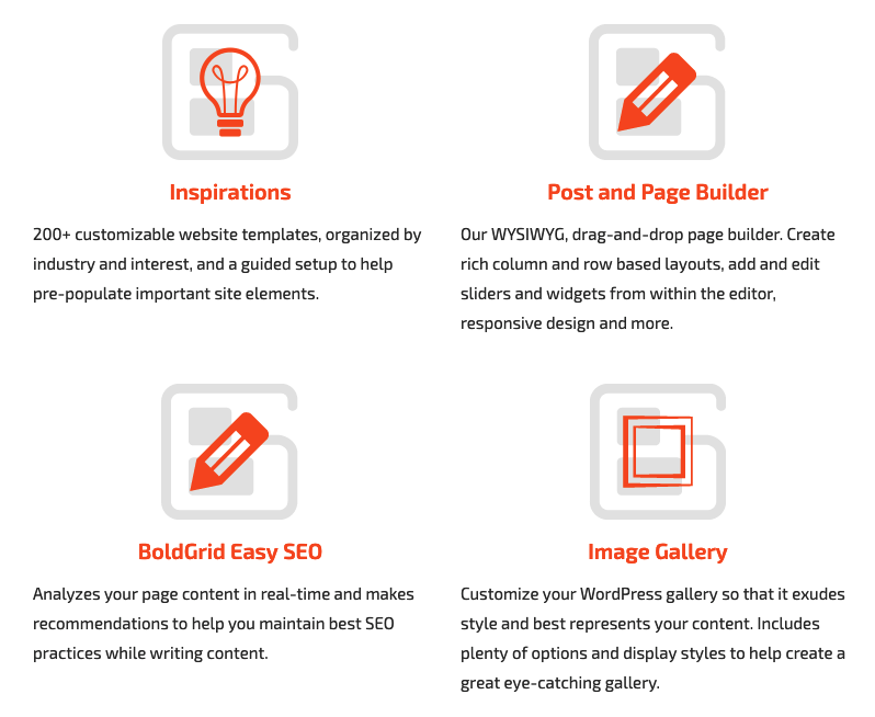 Plugins: Inspirations, Post and Page Builder, Easy SEO, and Gallery