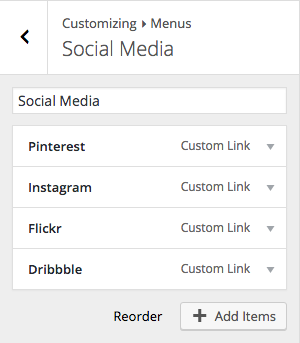 Custom Social Media Menu Items Added to Default Menu in Customizer