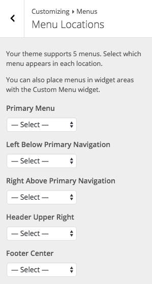 BoldGrid Default Menu Labels in WordPress Customizer