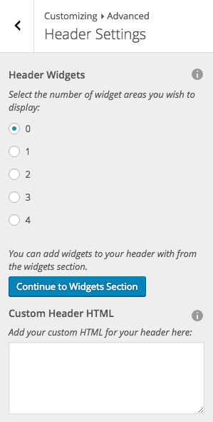 Default Header Panel Controls