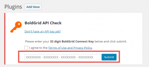 Enter BoldGrid Connect Key