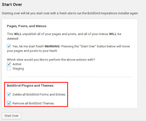 BoldGrid Start Over Plugins Themes Highlight