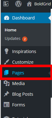 pages link from WordPress admin
