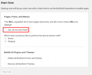 BoldGrid Yes Start Fresh Highlight