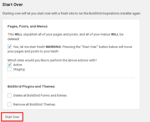 BoldGrid Start Over Confirm Highlight