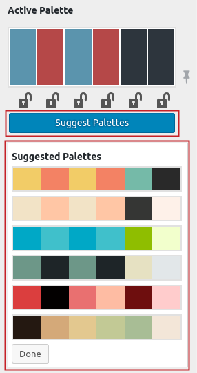 Suggested Color Palettes highlighted