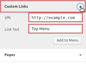 Add Item Custom Link fields highlighted