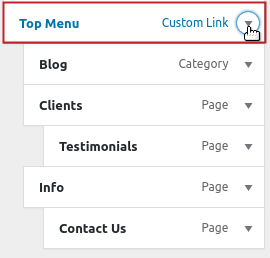 Custom Link edit menu item arrow highlighted