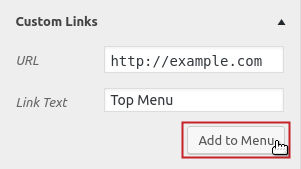 Custom Links Add to Menu button highlighted