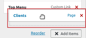 Drag n Drop Sub-Menu menu item indented below Top Menu Custom Link menu item