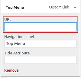 Top Menu Custom Link blank URL field highlighted