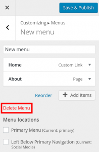 delete menu link in Customizer