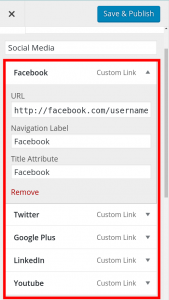 social media menu links