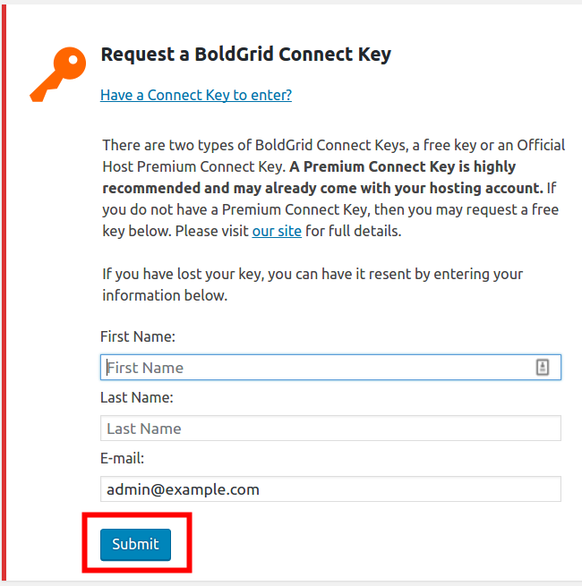 How to get your BoldGrid Connect Key BoldGrid