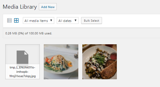 media library with 2 images and 1 broken image