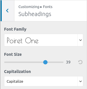 Subheadings font options