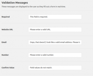 WPForms Validation Messages