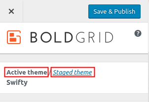 Active Staged theme selection links highlighted