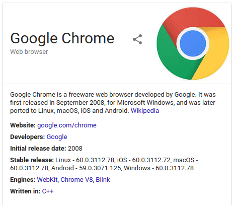 Google Chrome Web Browser Details