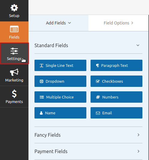 WPForms Form Settings menu option highlighted
