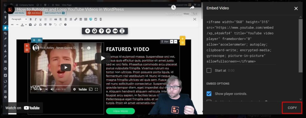 Copy YouTube Embed Code
