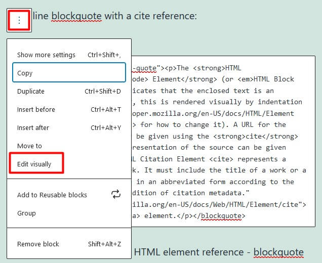 Edit Block visually in WordPress