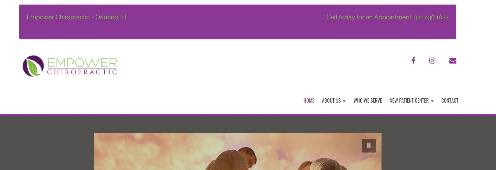 website screenshot with top bar of text