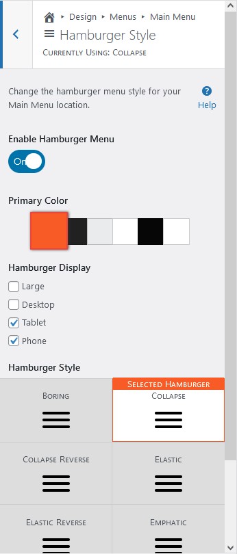 Crio WordPress Theme Hamburger Menu Options