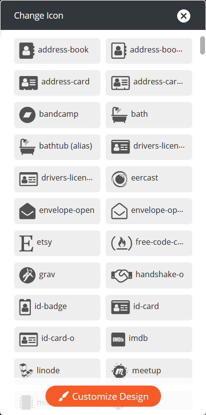 Icon list in the Post and Page Builder