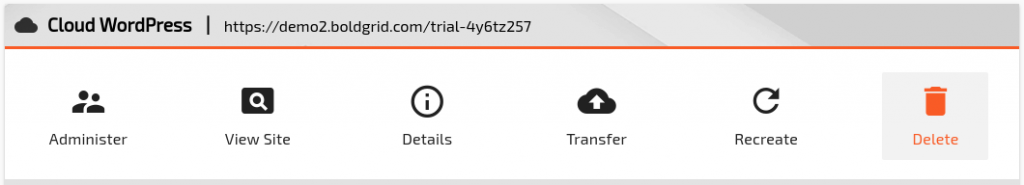 Image of the Cloud WordPress delete button.