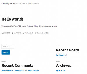 The WordPress Theme Default Twenty Nineteen Theme and the WordPress Default Starter Content