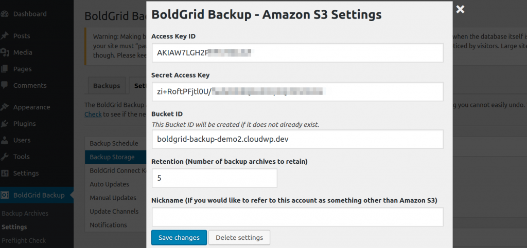 Pasting Amazon S3 Access Keys into Total Upkeep