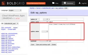 Updating the option_value for siteurl in the database