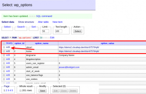 Locating the edit link for database options