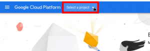 Screenshot fo the Google Cloud Platform interface, highlighting the Select a Project button