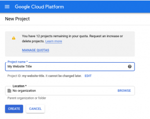 Screenshot of creating a new Google Cloud Project