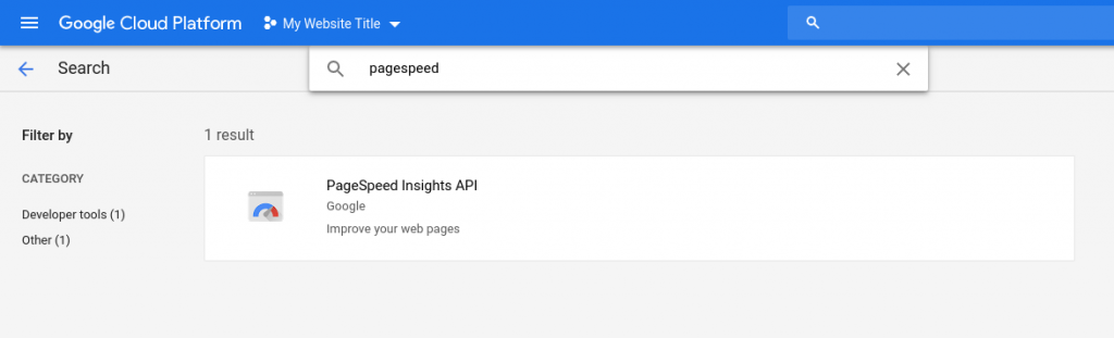 A Screenshot of Enabling the PageSpeed Insights API 