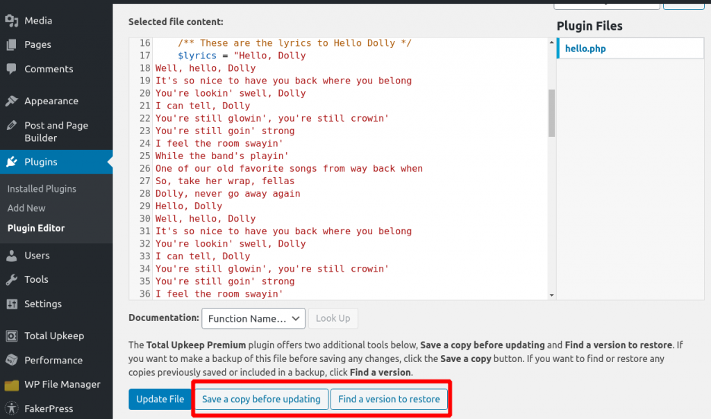 Using the Plugin Editor File Backup Tools | BoldGrid