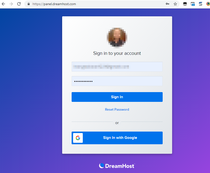 Sign into DreamHost Panel