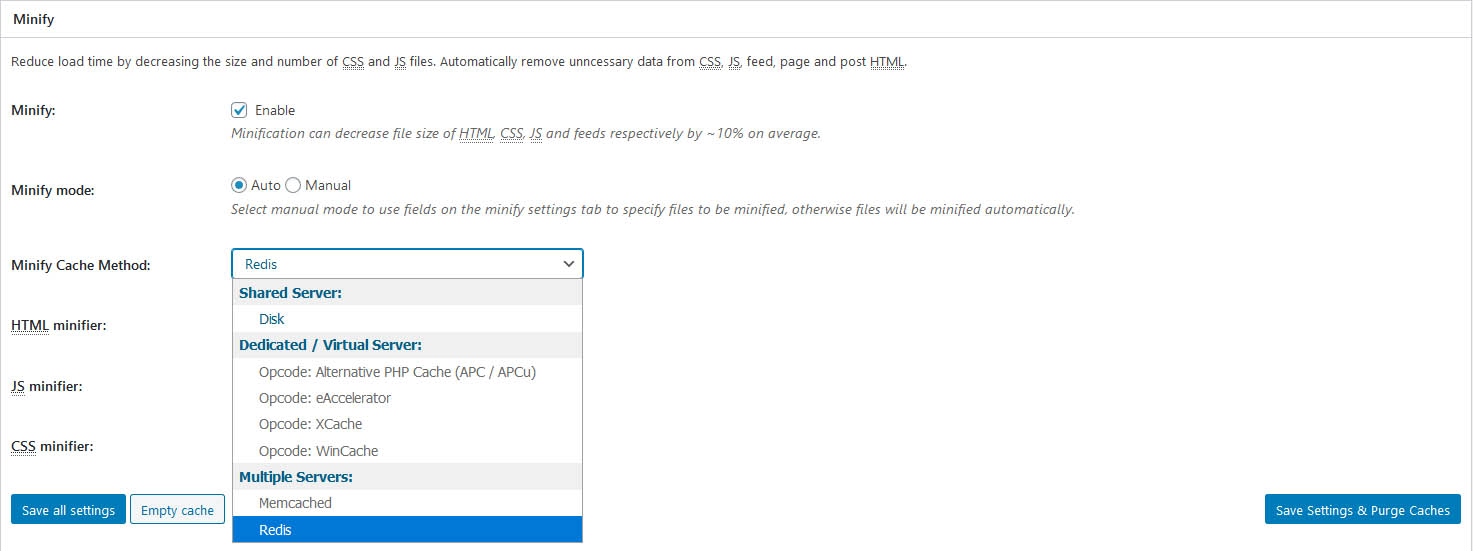 W3 Total Cache Minify Settings