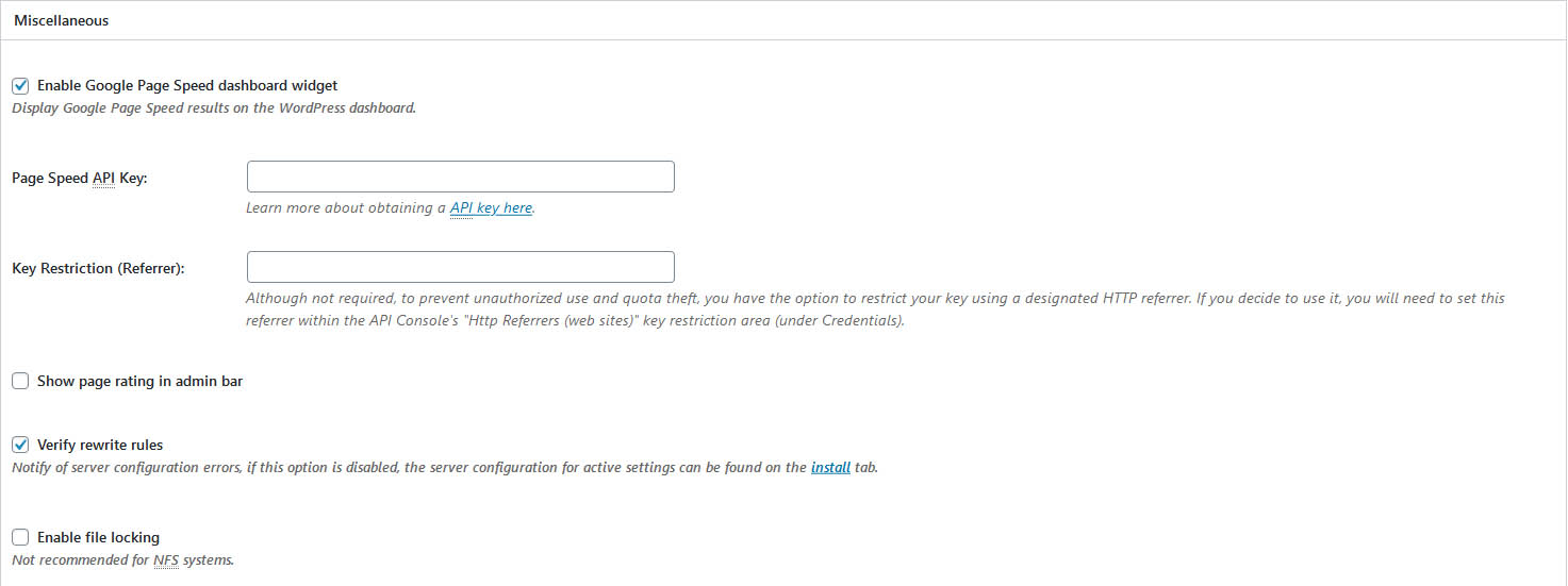 W3 Total Cache Miscellaneous Settings