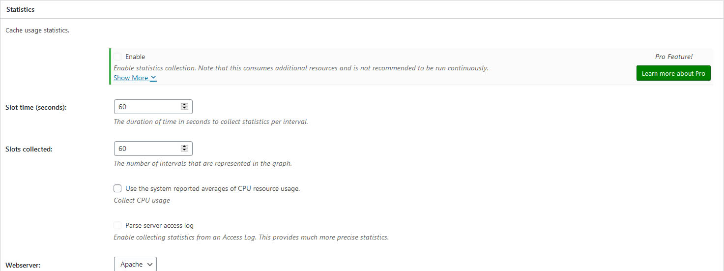 W3 Total Cache Statistics Settings