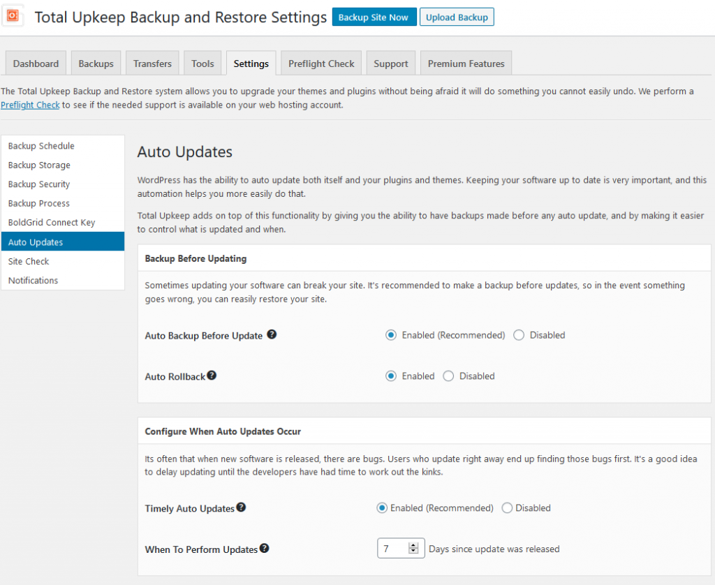 Set up Automatic WordPress Updates with Total Upkeep | BoldGrid