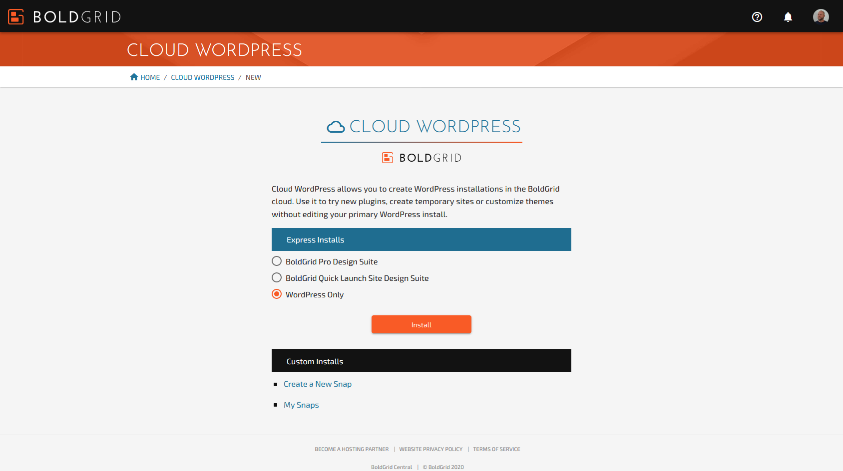 Using Cloud WordPress to create site