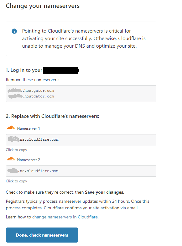 CloudFlare nameserver information