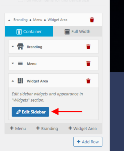 edit sidebar button in header widget area