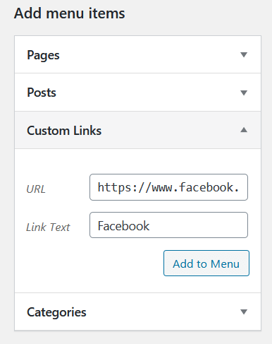 Add external links to WordPress menu