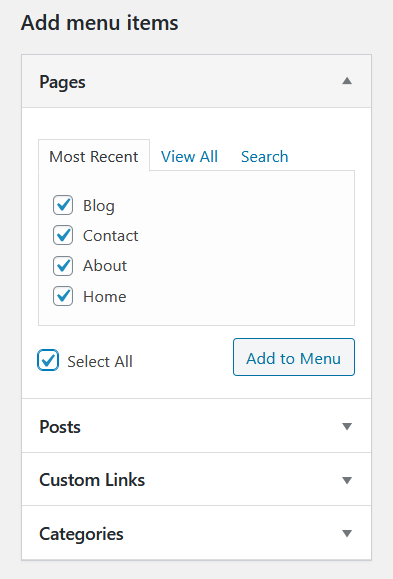 Add pages to WordPress menu