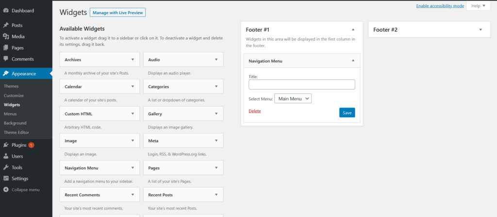 create a navigation menu in WordPress widget