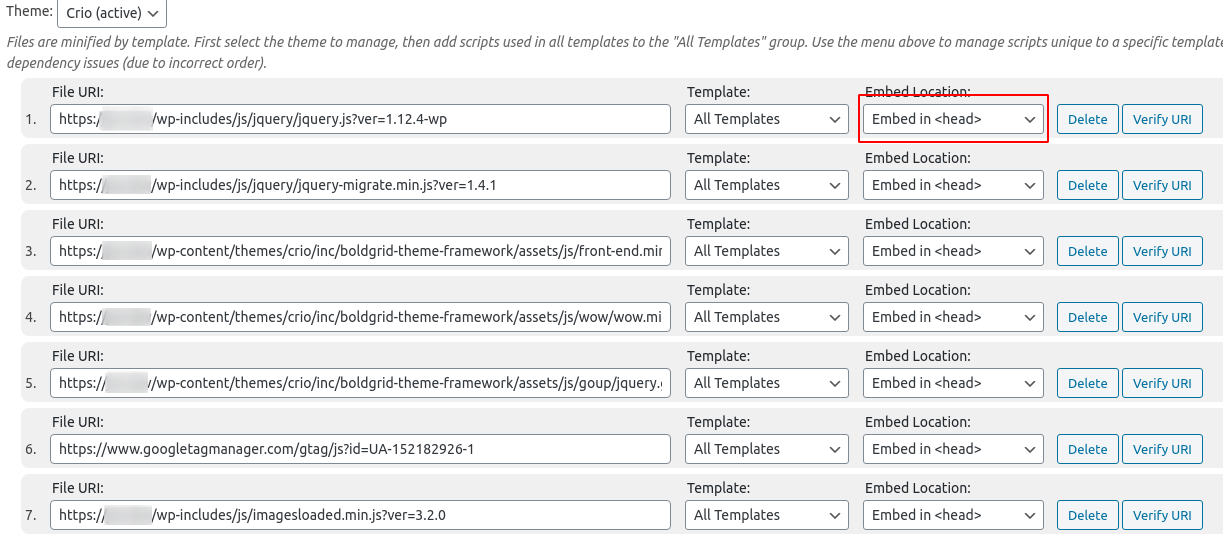 Setting minify settings individually